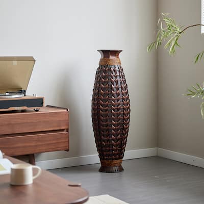 39" Decorative Tall Hand-Woven Bamboo Floor Vase
