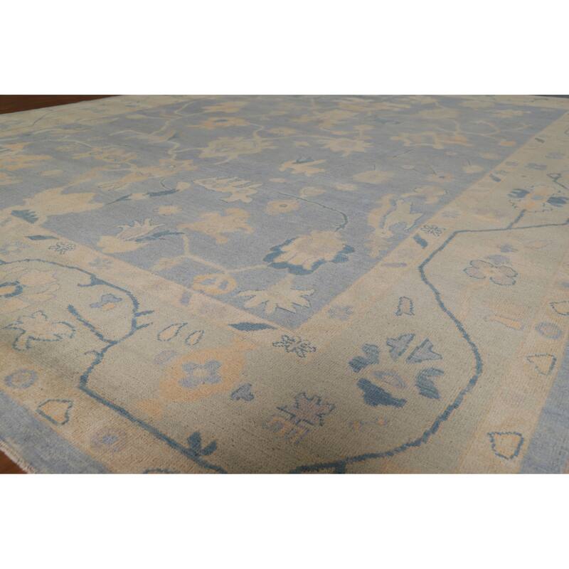 Hand Knotted Oriental 100% Wool Carpet Transitional All-Over Navy Blue & Blues Oushak Area Rug - 12' 0'' X 9' 5''