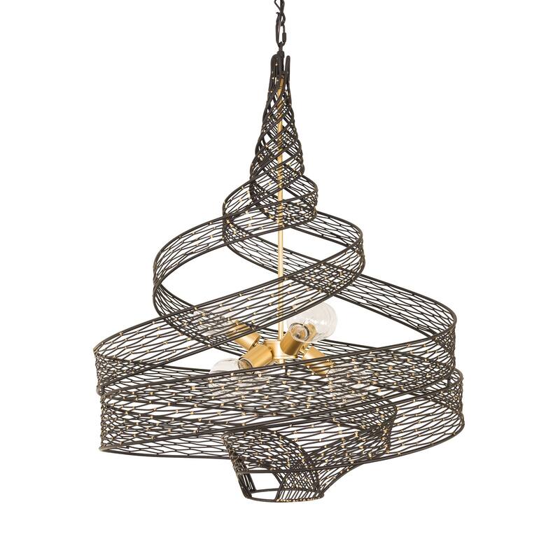 Flow Hand-Crafted Recycled Steel 6-Light Large Twist Pendant - Gold