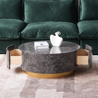 33.47'' Modern Round Coffee Table with 2 large Drawers Storage Accent ...