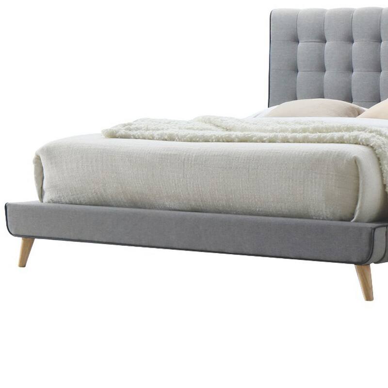 Well-designed Contemporary Style Queen Size Padded Bed, Grey