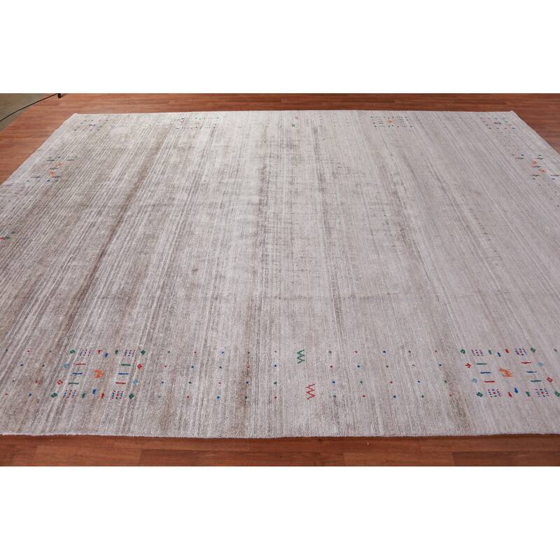 Hand Knotted Oriental 100% Wool Carpet Tribal Stripe Beige & Ivories Gabbeh Area Rug - 12' 3'' X 9' 2''