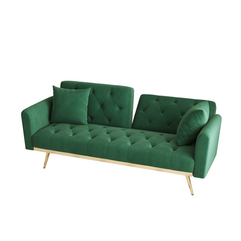 Green Velvet Futon Sofa Bed with Adjustable Backrest - Bed Bath