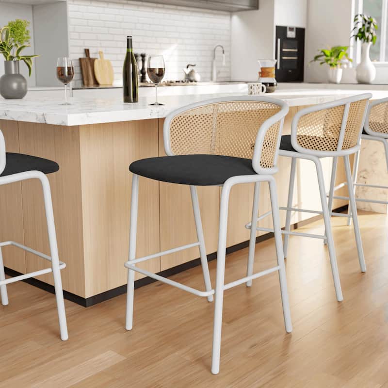 LeisureMod Ervilla Bar Stool with White Powder Coated Steel Frame Set of 2 - 37"