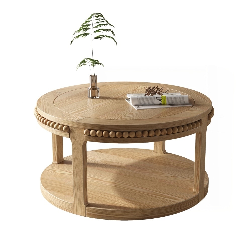 Two-Tier Thickened Top ound Solid Wood Coffee Table