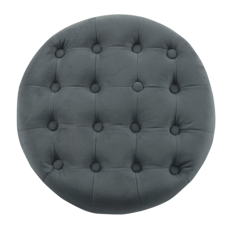 HomePop Velvet Round Storage Ottoman Gunmetal