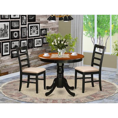 East West Furniture Kitchen Table Set Contains a Round Dining Room Table and 2 Kitchen Chairs, Black & Cherry (Seat Options)