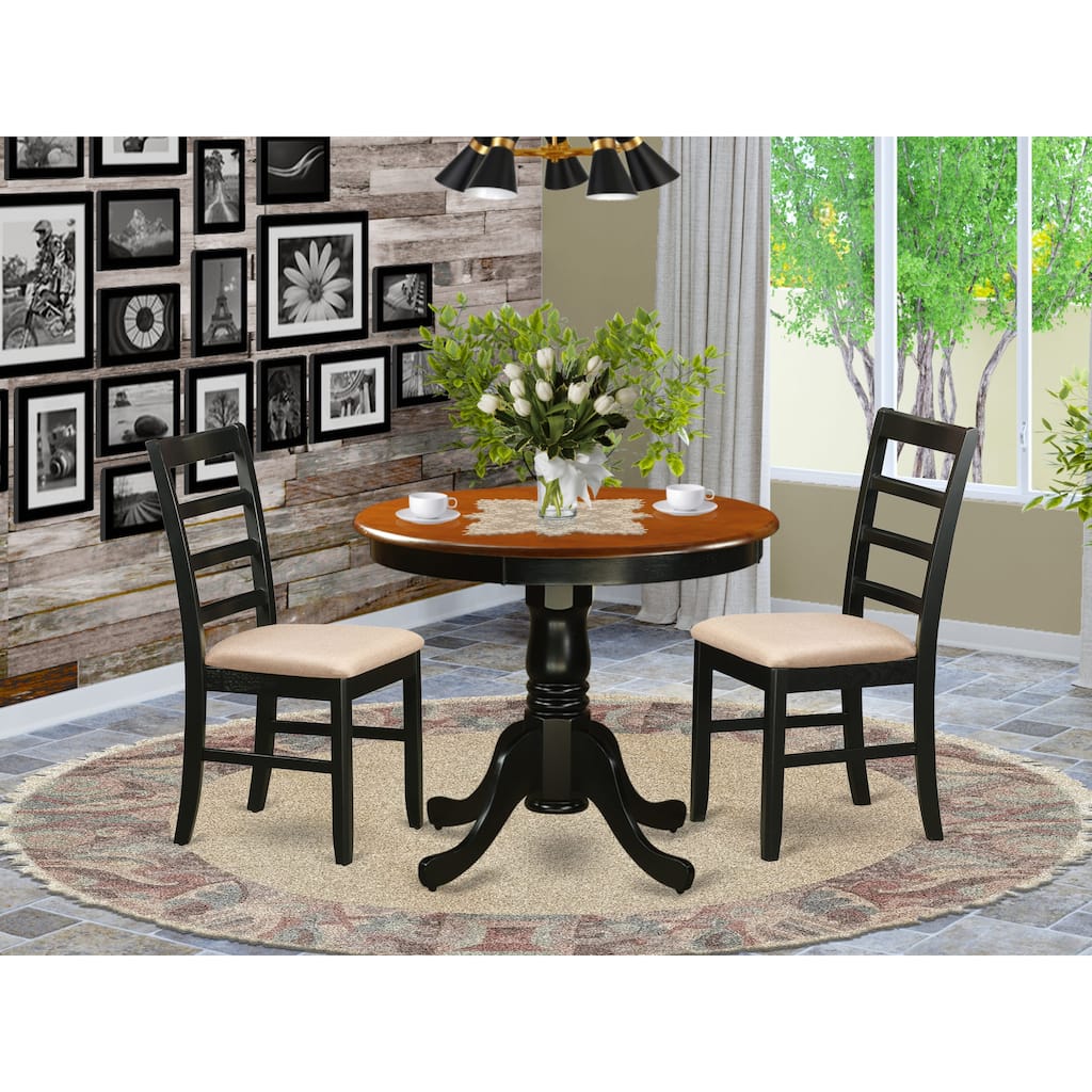 East West Furniture Kitchen Table Set Contains a Round Dining Room Table and 2 Kitchen Chairs, Black & Cherry (Seat Options)