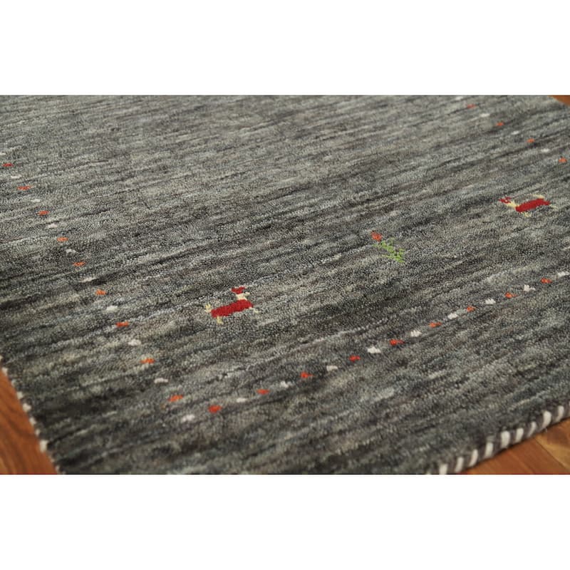 Oriental Grey Tribal Gabbeh Indian Rug Hand-Knotted Wool Carpet - 2'6" x 5'6" - 2'6" x 5'6" - Grey