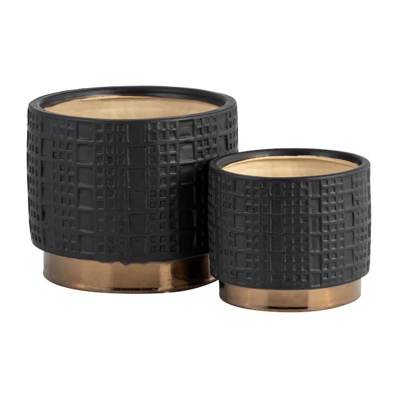 Ceramic Raised Mesh Planter Set of 2 - Black, 6/8 in.