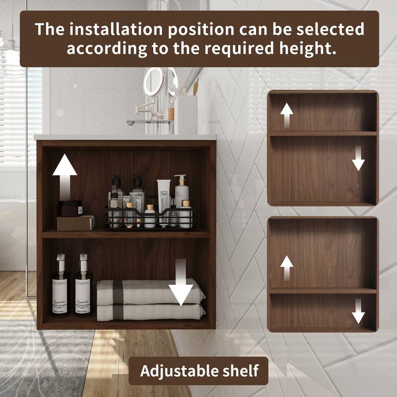30" Wall-Mounted Bathroom Vanity with Gel Basin, Soft-Close 2/3 Extended Drawers, Adjustable Side Rack