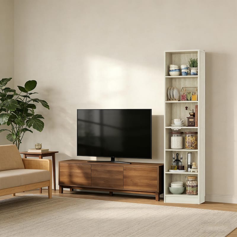 80"H Tall 6-Tier Bookcase With 2 Adjustable Shelves，Modern Open Storage Shelf for Home Office and Bedroom