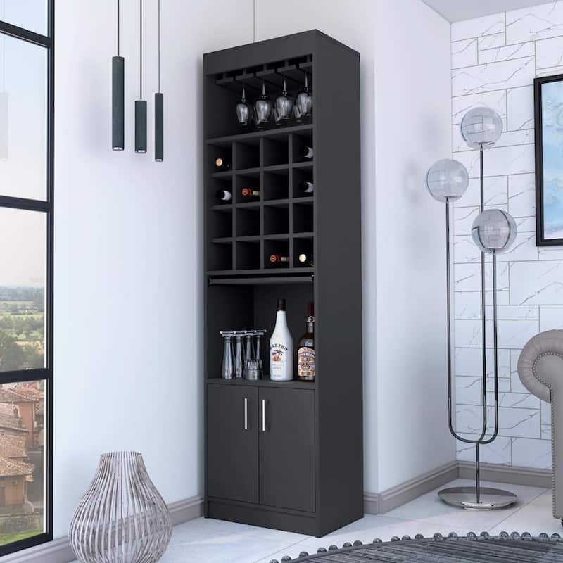 Lombard 16-Bottle 1-Shelf Bar Cabinet Black Wengue And Light Pine - Black