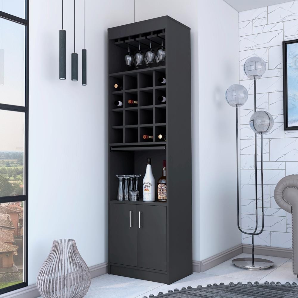 Lombard 16-Bottle 1-Shelf Bar Cabinet Black Wengue And Light Pine