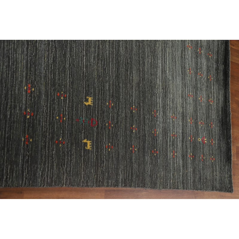 Green Gabbeh Square Area Rug Handmade Wool Carpet - 9'11"x 9'10"
