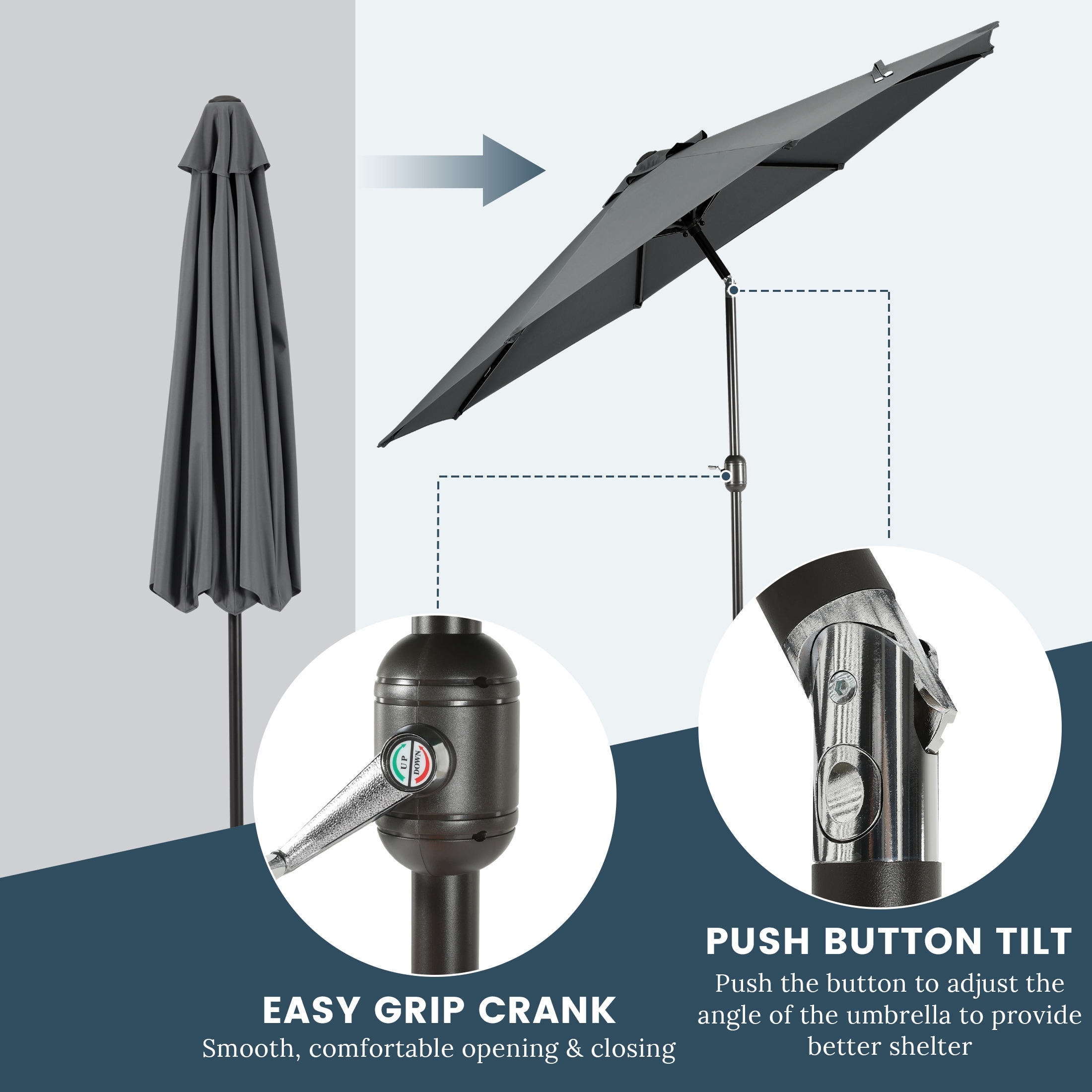 9 push-up patio umbrella 9' | 9' Push Up Market | Weather Resistant & Durable | Forest Green ensuring sturdiness and durability Tempo 9 ft. Aluminum Push