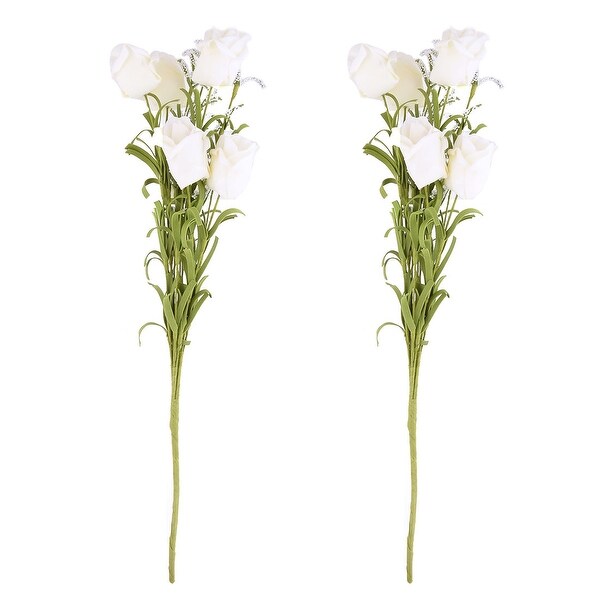 Dorm Windowsill Foam DIY Artificial Rose Bouquet Flower Off White 17.5 Inch Height 2pcs
