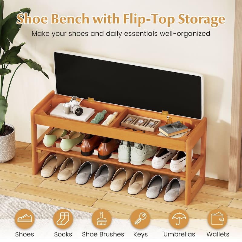 Gymax 40'' 2-Tier Shoe Rack Bench w/Flip-Top Storage Slatted Shelf for