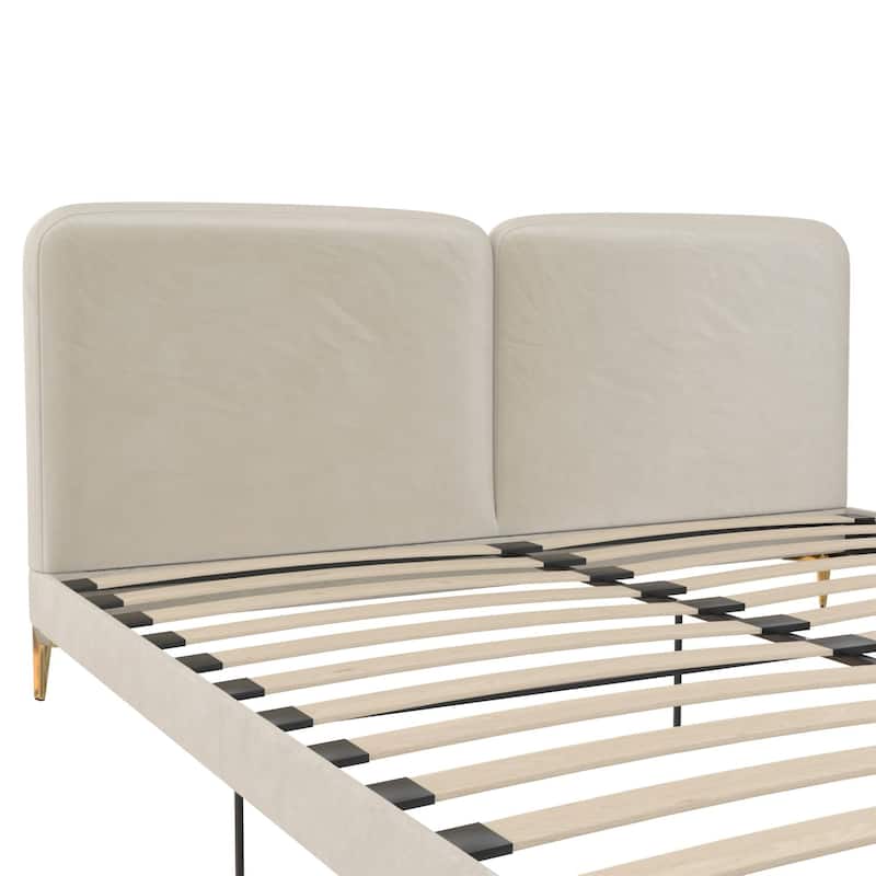 Velvet Upholstered King Size Bed with Gold-Plated Legs