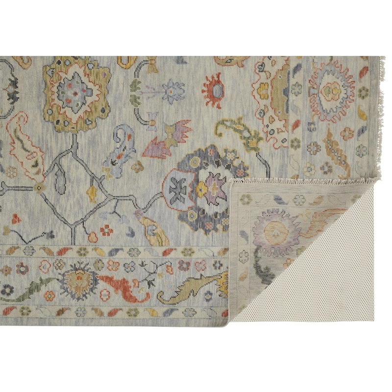 Larson Luxe Hand Knot Botanical Rug, Gray/Yellow/Orange