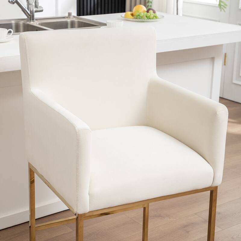 SEYNAR Mid Century Modern Velvet Accent Armrest 27-inch Tall Bar Stool Set of 2 with Metal Frame