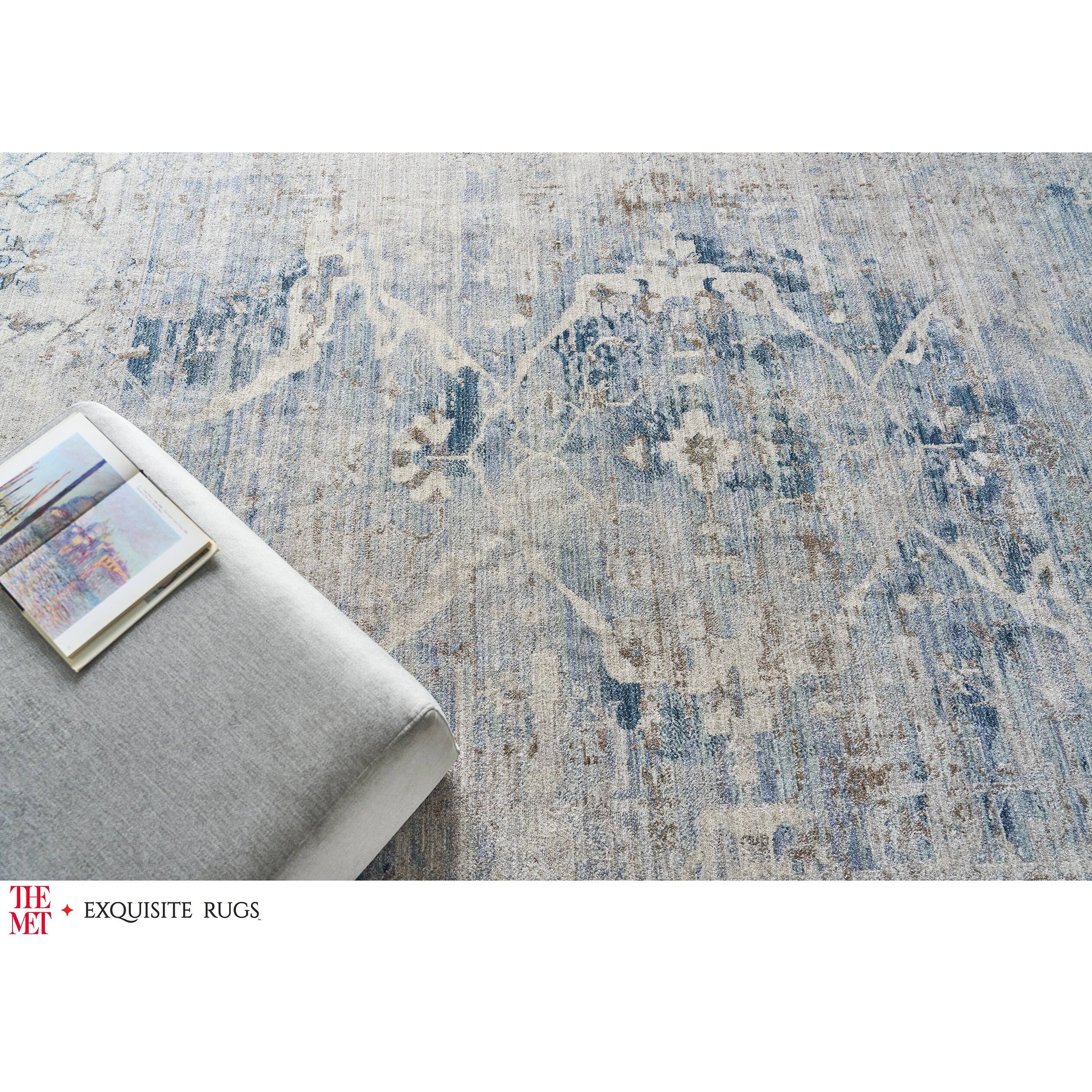 The Met X Exquisite Rugs Vintage Looms Light Blue/Beige Area Rug. Bed