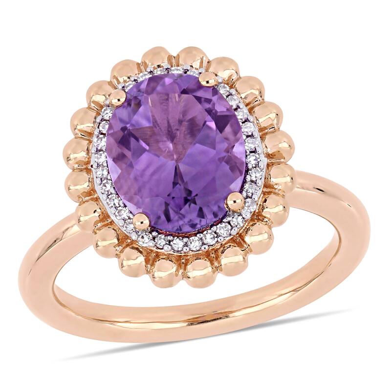 Miadora 2 1/5ct TGW Amethyst 1/10ct TW Diamond Halo Cocktail Ring 14k Rose Gold