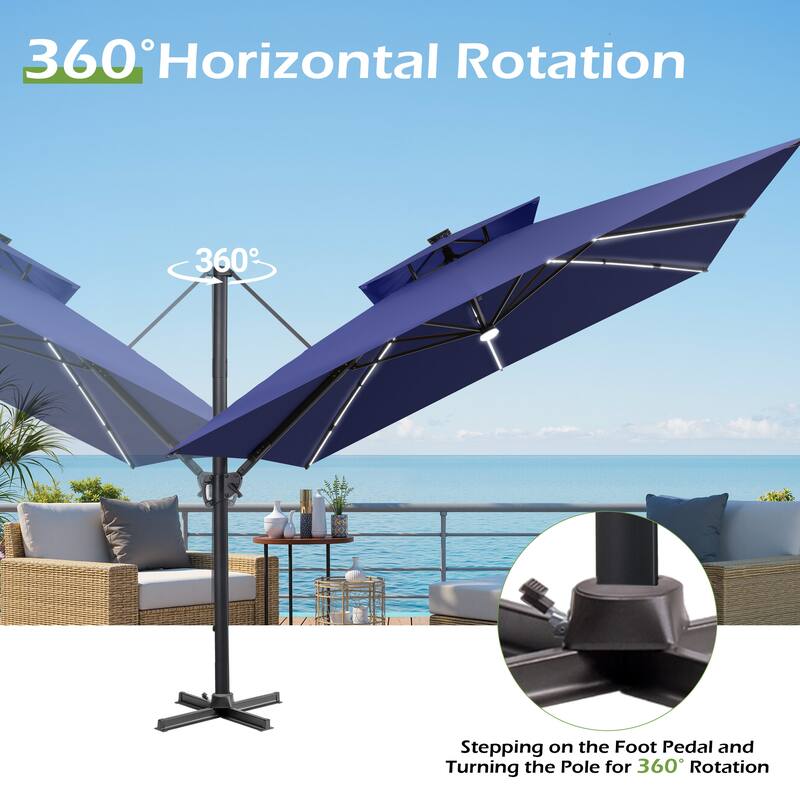 double patio umbrella tilt Outsunny Brown Double-sided Patio Umbrella 9.5' Outdoor Market Umbrella with Tilt & Crank