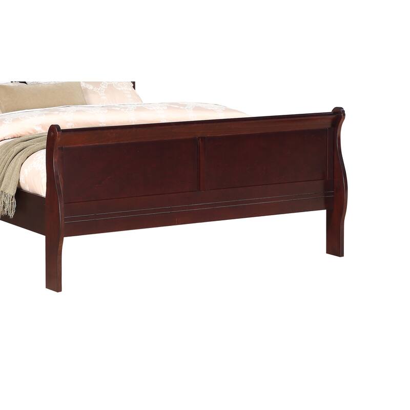 Brown Cherry Finish Queen Size Panel Sleigh Bed Solid Wood Furniture