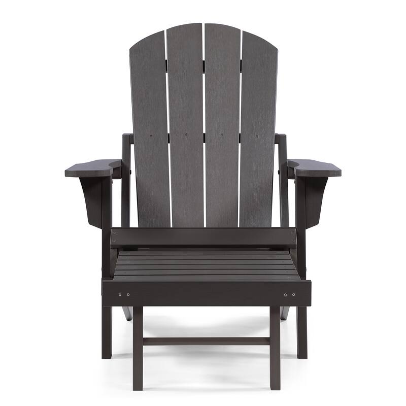 Hurley Folding Poly Plastic Adirondack Chair with Pull-out Ottoman