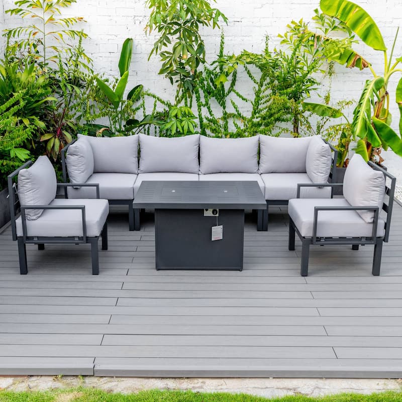 Outdoor 7-Piece Patio Sectional Set Aluminum Frame W/ Fire Pit Table