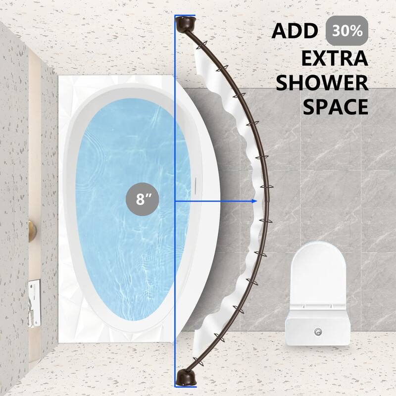Utopia Alley Rustproof Wall Mounted Single Curved Shower Rod, Aluminum, 45" to 72" Wide, Includes Shower Rings and PEVA Liner