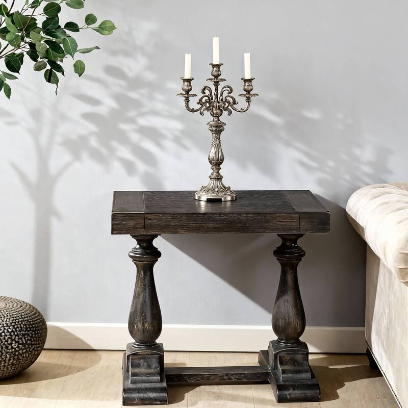 Rossetta Medieval Transitional Style Distressing Wooden Finish End Table, for Living Room