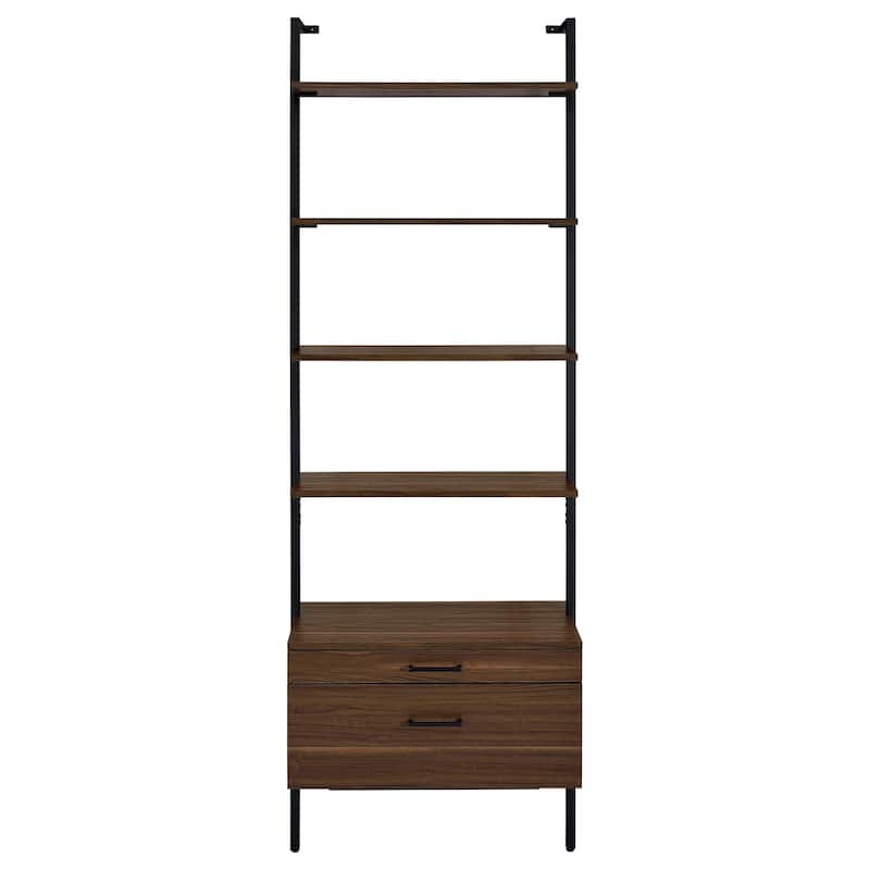 Wens 3pc Wall Mounted Bookcase Set, Shelves, 2 Drawers, Walnut Brown