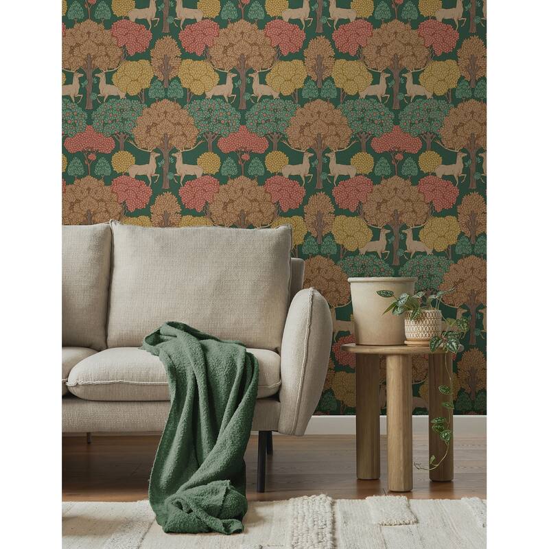Forest of Arden Green Deer Wallpaper