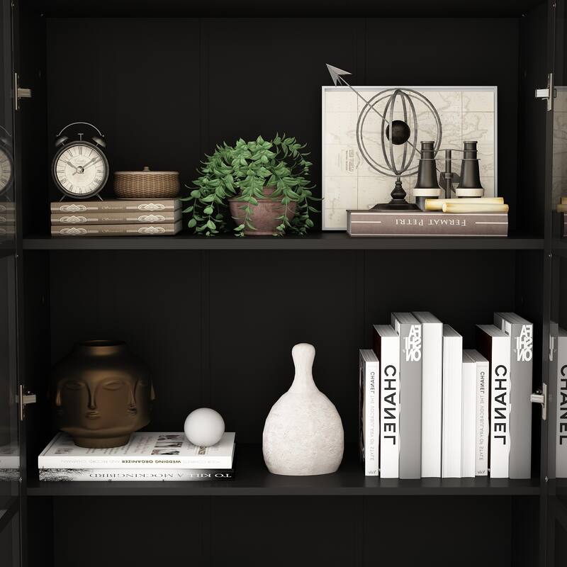 Bookcase Storage Cabinet with Glass Door& Drawer Display Cabinet White