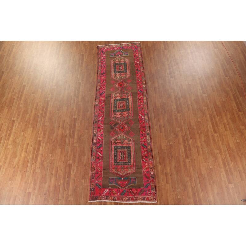Ardebil Persian Vintage Runner Rug Hand-knotted Wool Carpet - 3'10" x 13'2"