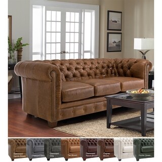 Hancock Tufted Top Grain Italian Leather Chesterfield Sofa - 31" H x 86" W x 40" D