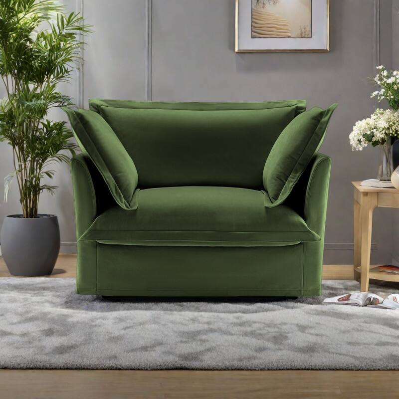 Chenille Slipcovered Armchair with Deep Seat, 3 Large Pillows and 300lb Capacity - Green
