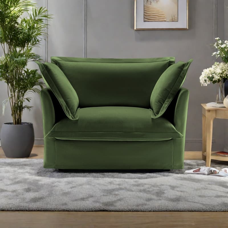 Chenille Slipcovered Armchair with Deep Seat, 3 Large Pillows and 300lb Capacity