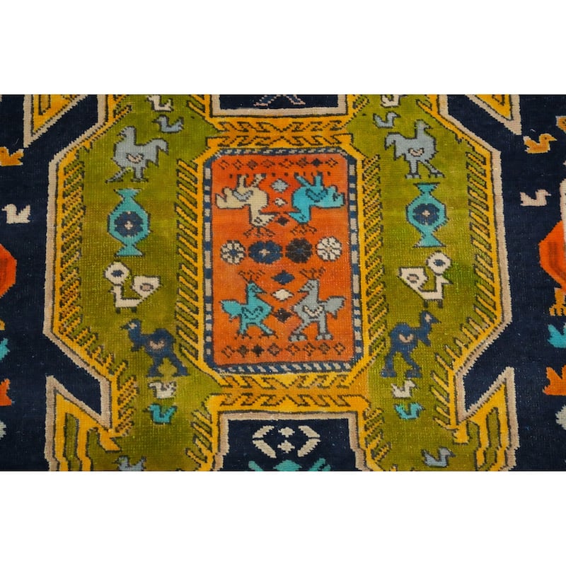 Hand Knotted Oriental 100% Wool Carpet Traditional Tribal Navy Blue & Blues Meshkin Area Rug - 8' 5'' X 3' 7''