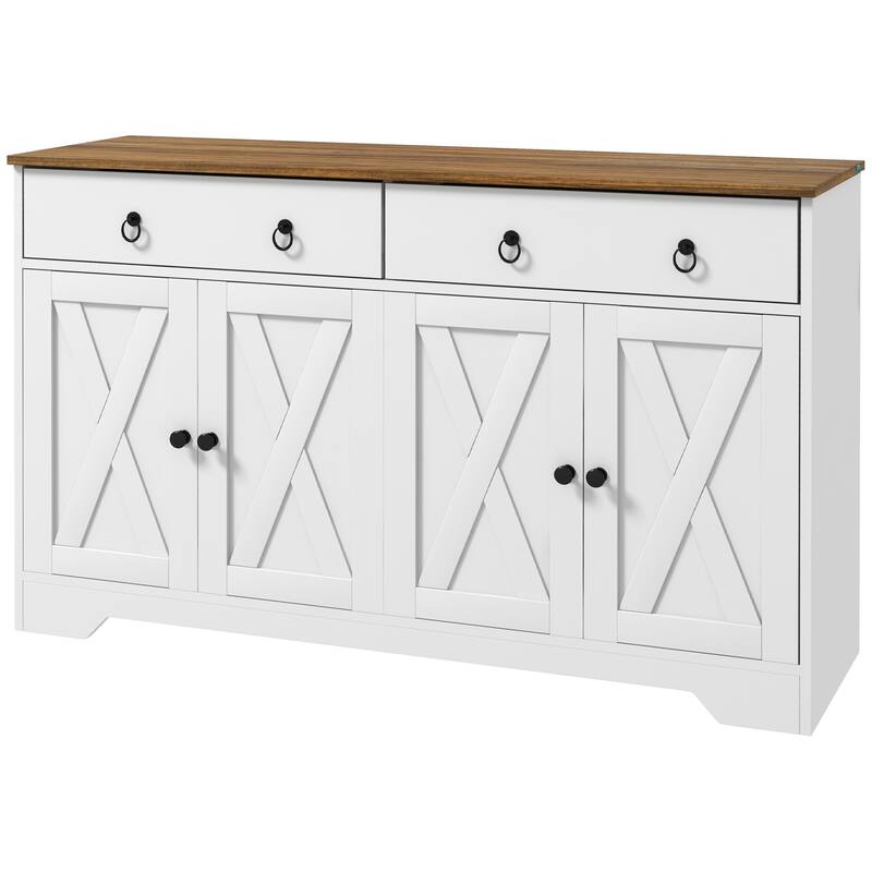 Rustic Farmhouse Sideboard with Barn Doors and Drawers Adjustable Shelves Storage Cabinet for Dining Kitchen Living Room