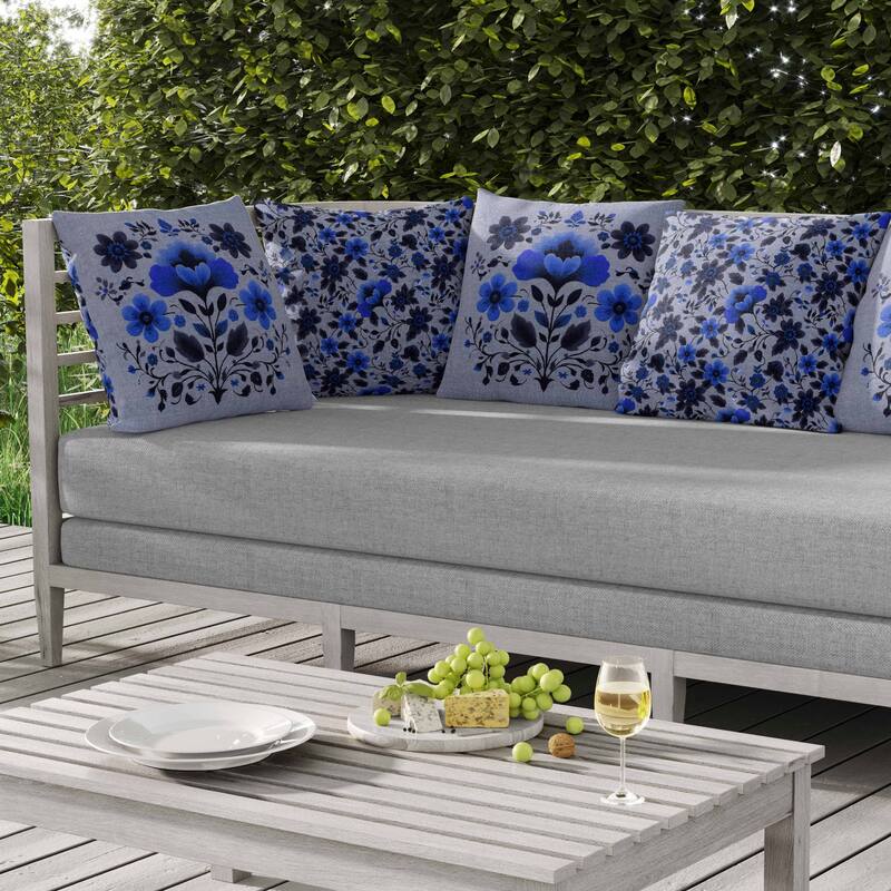 Rajasthan Bloom Indoor/Outdoor Reversible Throw Pillow Blue and Gray