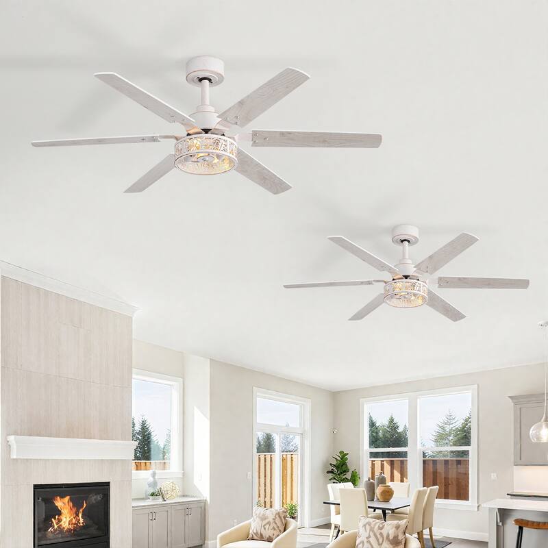 2 Set 46" Distressed White Caged Ceiling Fan with Light and Remote(6 Reversible Blades)