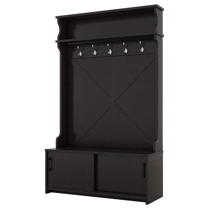 74.8'' Modern Entryway Hall Tree - Shoe Cabinet with Sliding Doors and Coat Rack