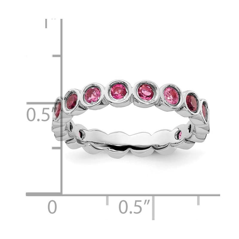Curata 925 Sterling Silver Bezel Polished Patterned Stackable Expressions Pink Tourmaline Ring