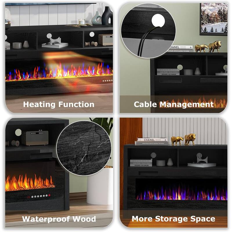 BOSSIN 65" Electric Fireplace TV Stand , Entertainment Center for TVs up to 75" with Open Shelves Storage for Living Room