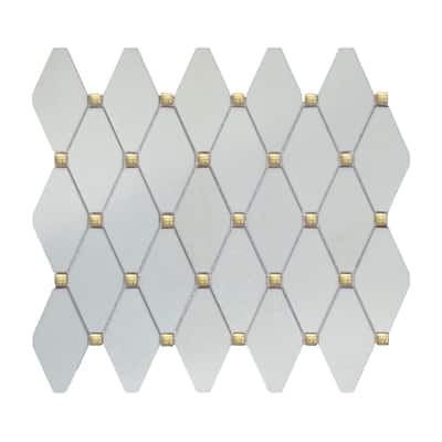Thassos White Marble Diamond And Gold Glass Wall Mosaic Tiles - Case (10 Sheets)
