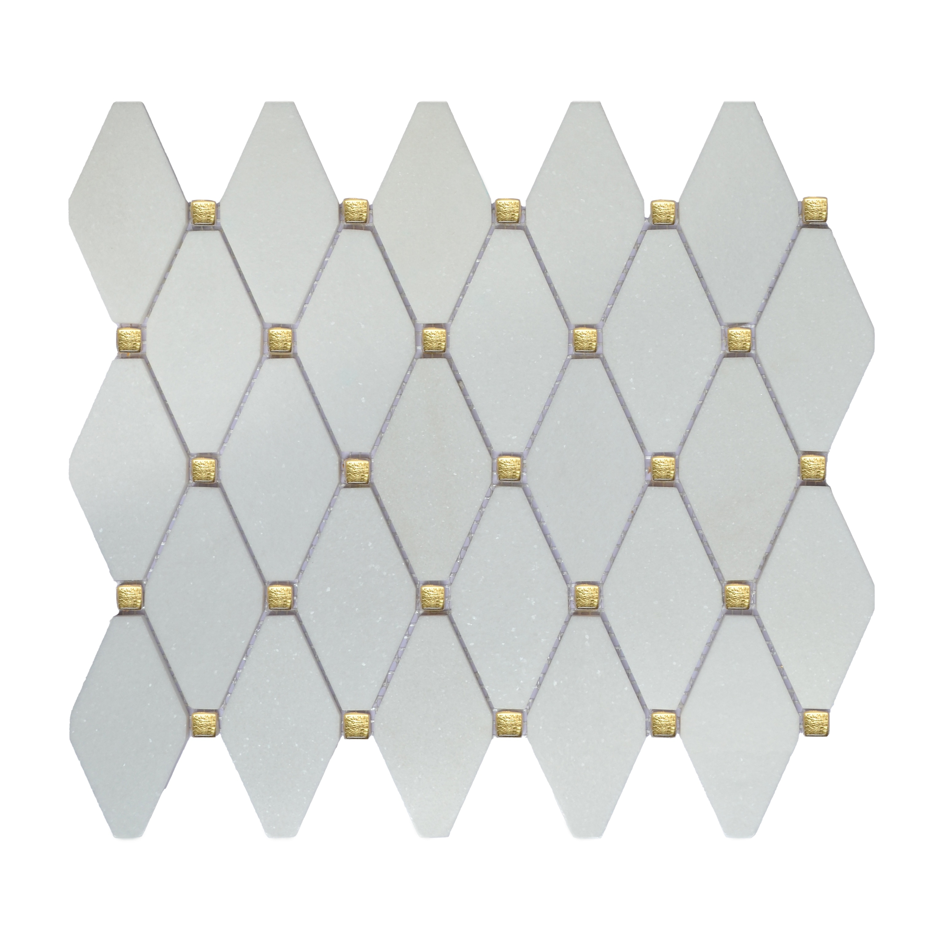 Thassos White Marble Diamond And Gold Glass Wall Mosaic Tiles - Case (10 Sheets)