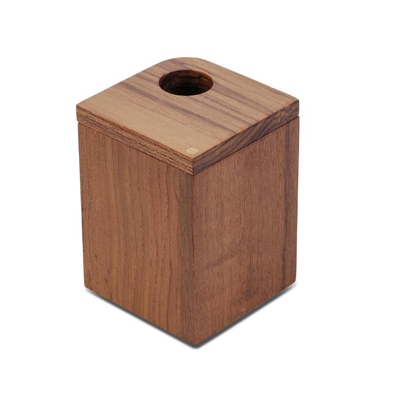 Eka Collection Teak Storage Container - 3" L x 3" W x 4-1/4" H